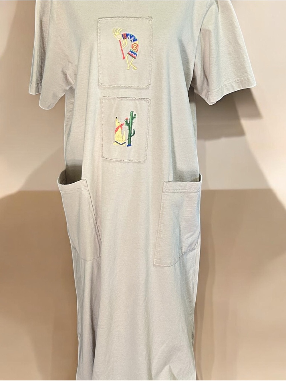 Cactus California Tee Shirt Maxi Dress With Embroidered Patches Size Medium